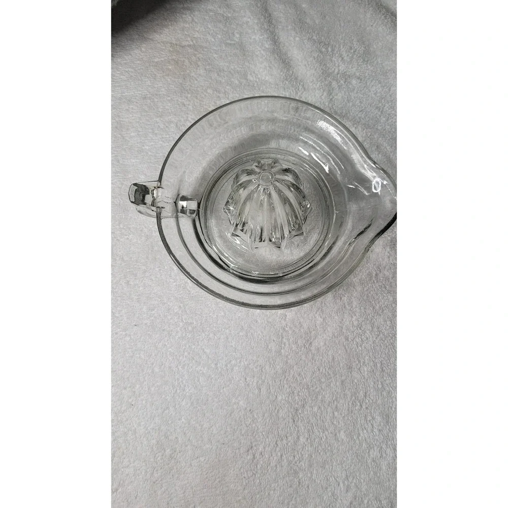 Vintage Clear Glass Citrus Juicer Reamer with Handle and Pour Spout Mid Century